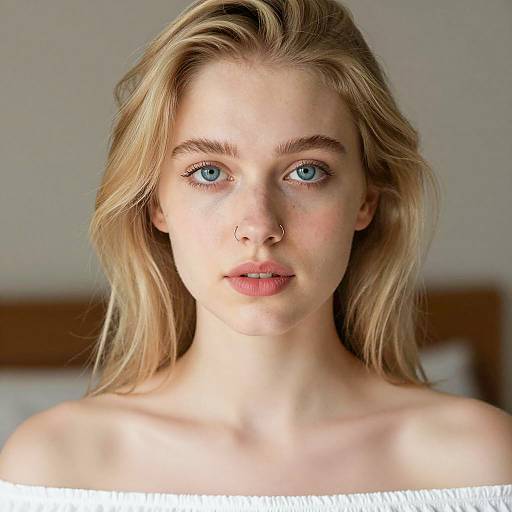 Portrait of Young Blonde Woman with Nose Ring