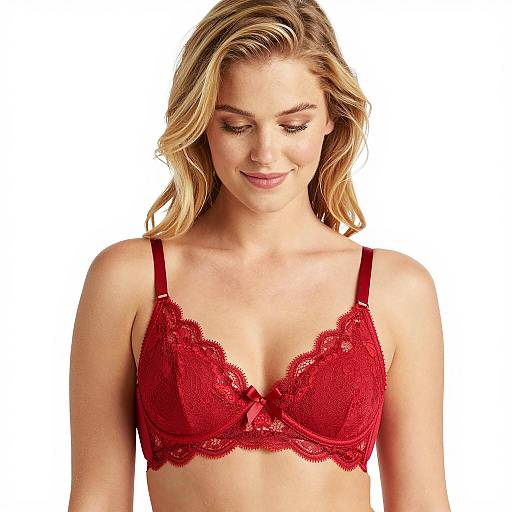 Blonde Woman Wearing Red Lace Bra