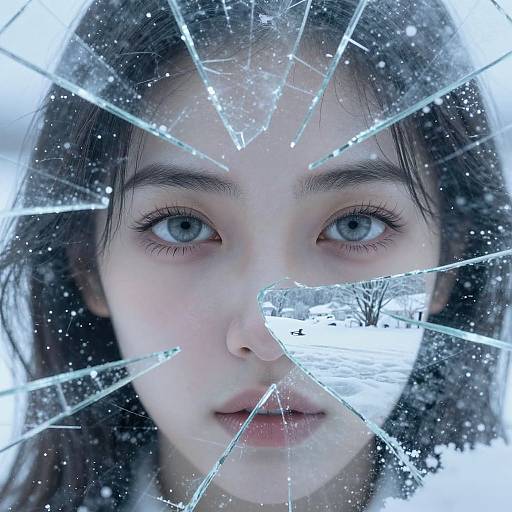 Ice Grey Eyes Through Shattered Mirror