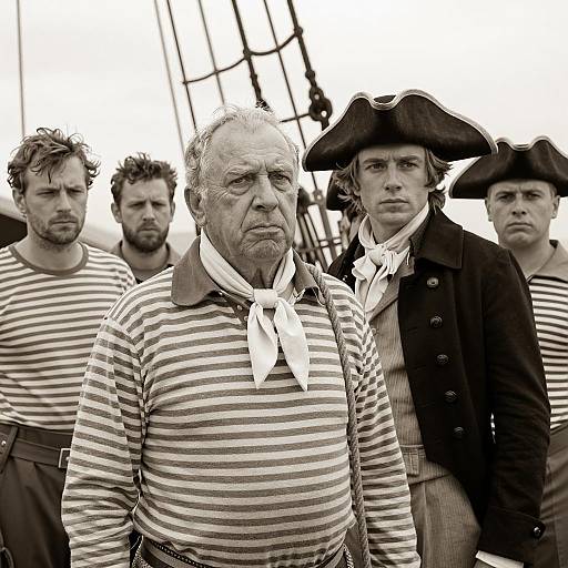 Sepia Portrait of Men on a Ship