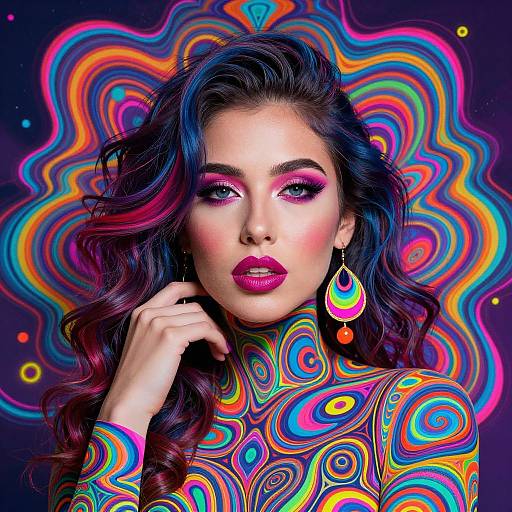 Psychedelic Neon Woman Portrait