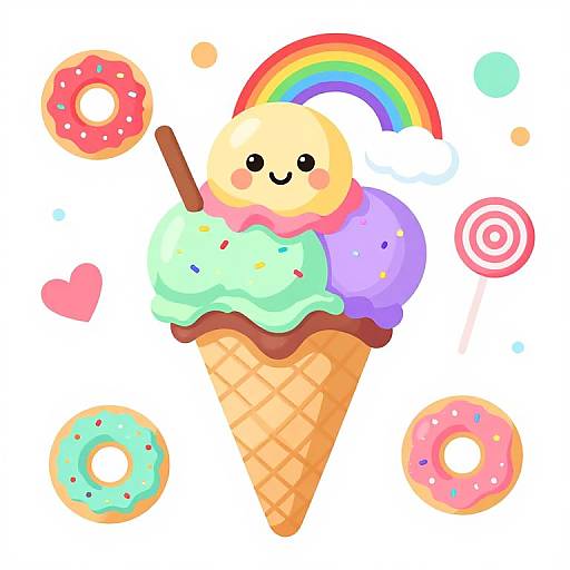 Whimsical Cartoon Ice Cream Cone