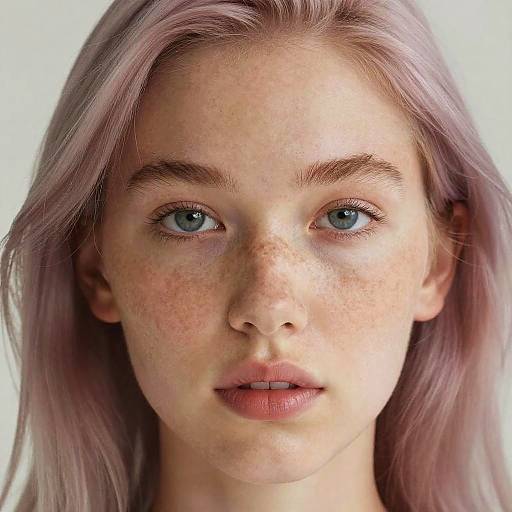 Close-up Portrait of Young Woman with Pastel Hair and Freckles
