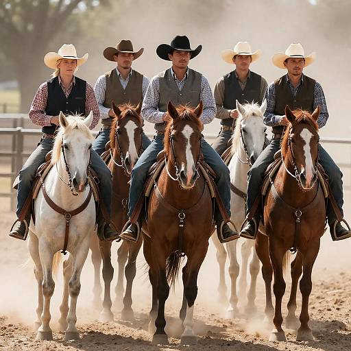 Cowboys and Cowgirl in Dusty Landscape