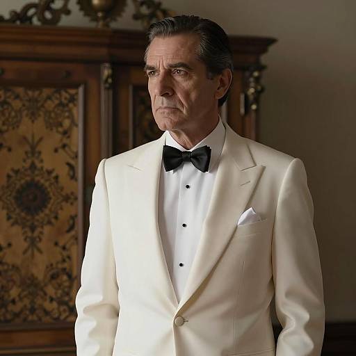 Middle-aged Man in White Tuxedo
