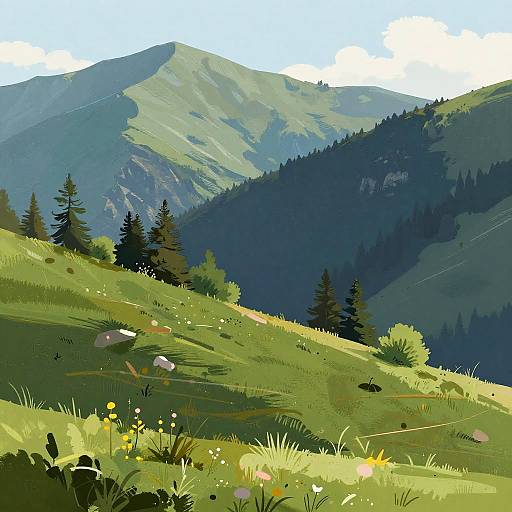 Dreamy Painterly Mountain Illustration