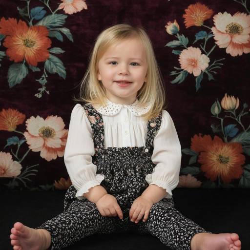 Smiling Toddler Girl Sitting Against Floral Background