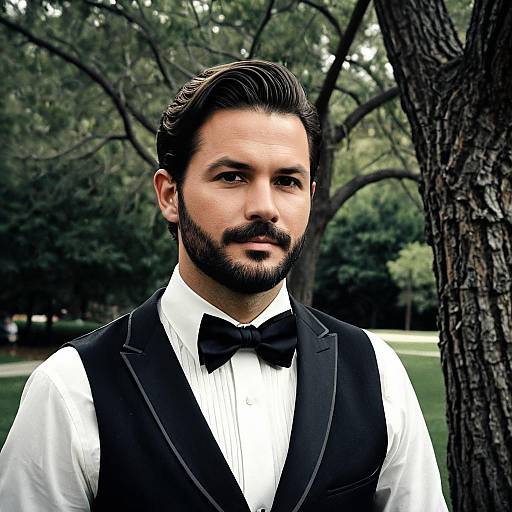 Man in Formal Vest and Bowtie Outdoors