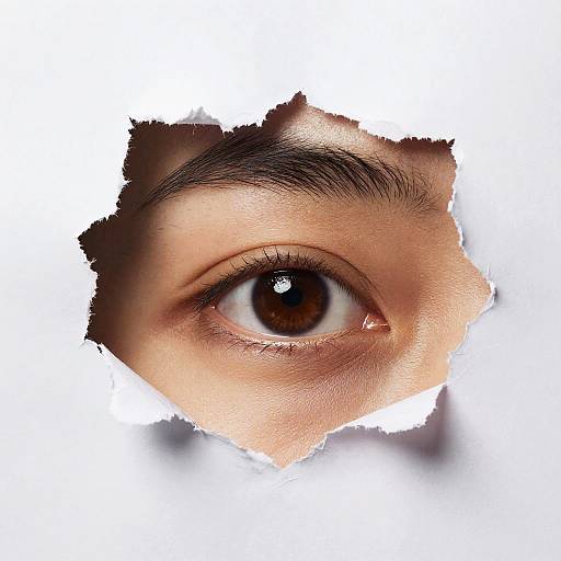 Intense Brown Eye Through Torn Paper