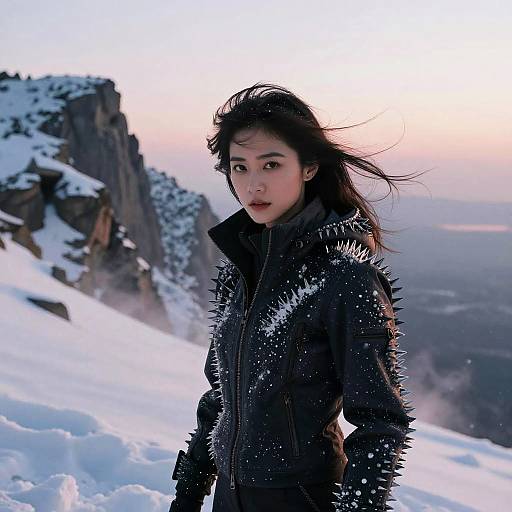 Spiked Jacket on Windswept Snow Ridge