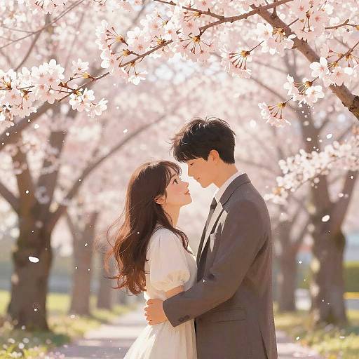 Vintage Romantic Cherry Blossom Couple