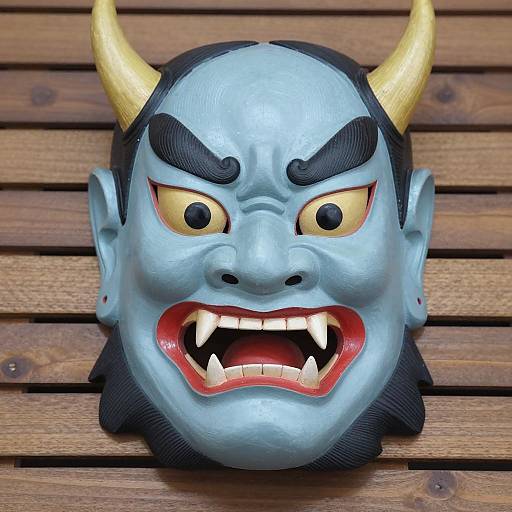 Intense Japanese Oni Mask Illustration