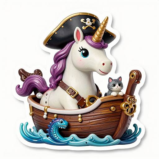 Pirate Unicorn Resin Sticker with Cat and Sea Monster