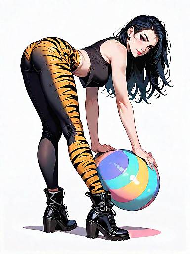 Woman in Tiger Print Leggings Holding Colorful Ball