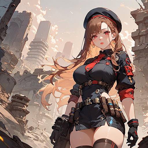 Sunset Sci-Fi Anime Girl with Ammo