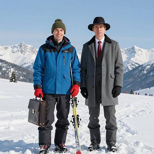 Winter Scene with Two Men in Snow