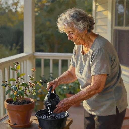 Charcoal Portrait of Elderly Woman Gardening