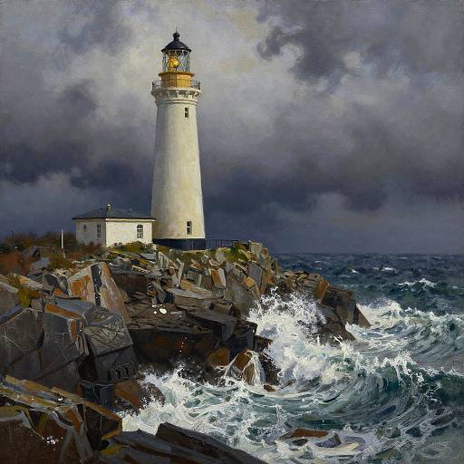 Stormy Lighthouse on Craggy Cliff