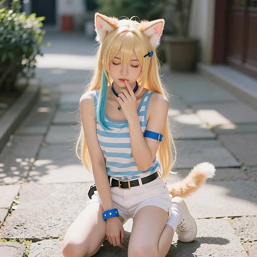 Blonde Anime Girl with Cat Ears