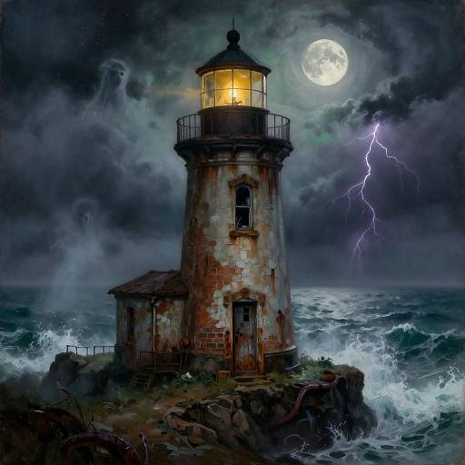 Haunted Lighthouse on Stormy Cliff