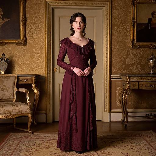 Vintage Elegance in Burgundy Gown