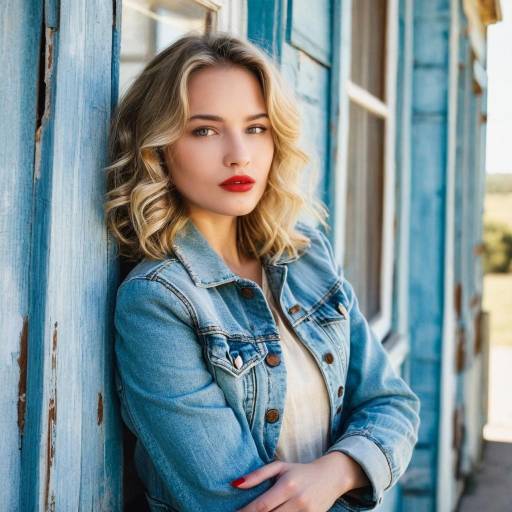 Blonde Woman in Denim Jacket Outdoors