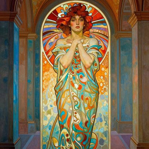 Alphonse Mucha Inspired Vibrant Corridors