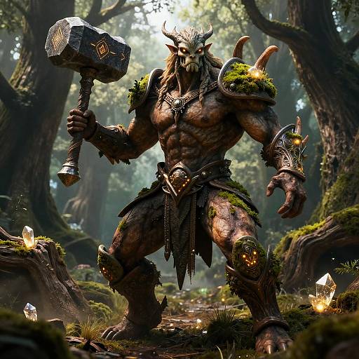 Muscular Dryad-Titan Forest Guardian with Hammer