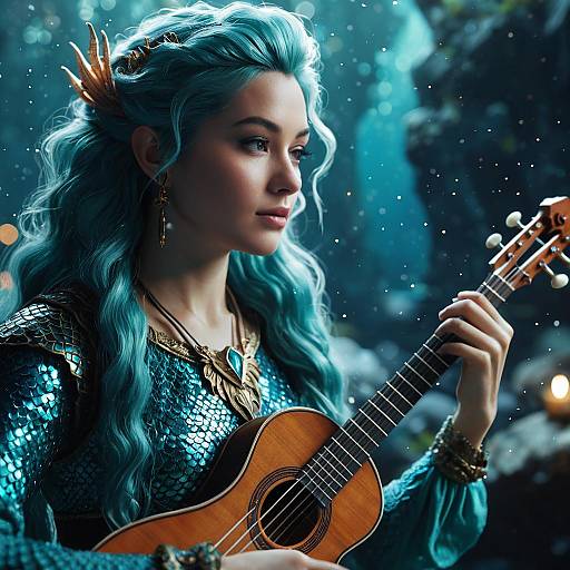 Ethereal Merfolk Bard Playing Guitar