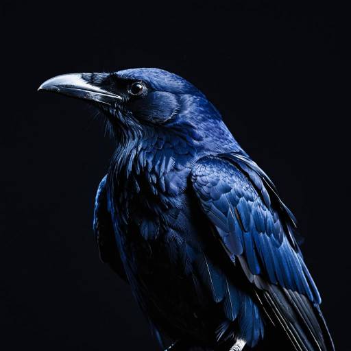 Detailed Velvet Black Raven with Midnight Blue Feathers