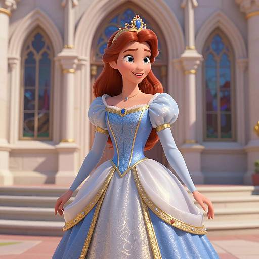 Red-Haired Princess in Blue and Gold Gown