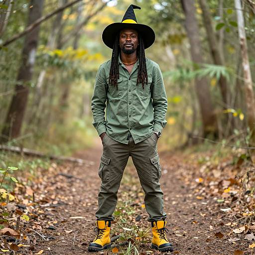 African Man in Halloween Forest Setting