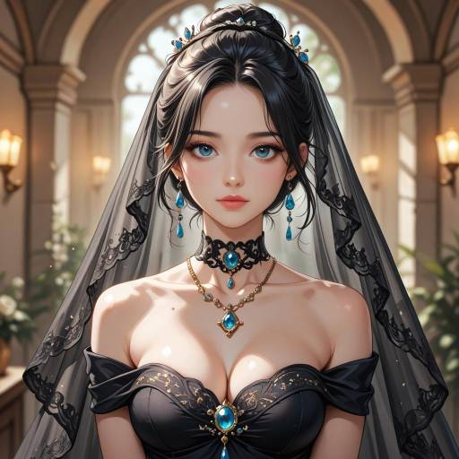 Elegant Woman in Strapless Black Dress