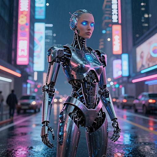 Cyberborg in Neon Futuristic City