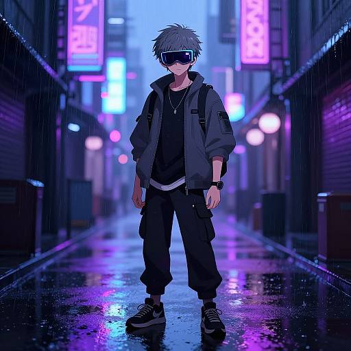 Cyberpunk Anime Character in Rain