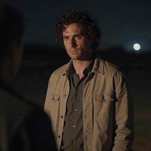 Serious Man in Dimly Lit Outdoor Scene