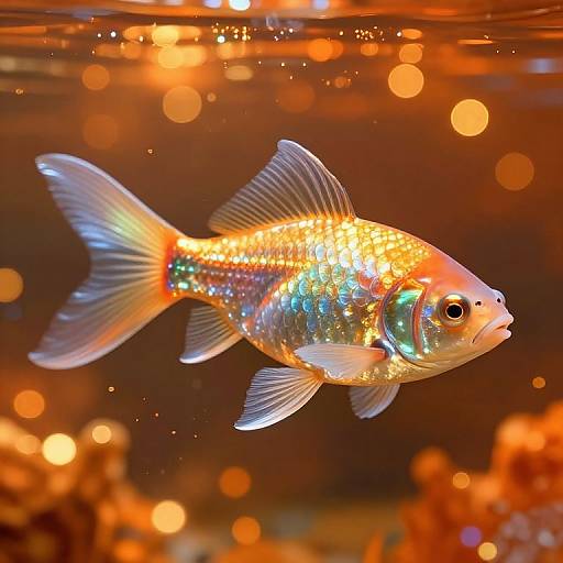 Luminous Glass Fish in Golden Tunnel