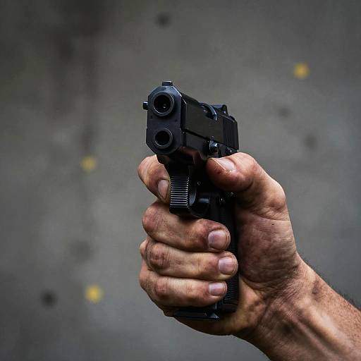 Gritty Close-Up of Handgun Aim