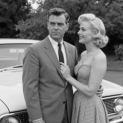 Classic 1950s Couple in Front of Car