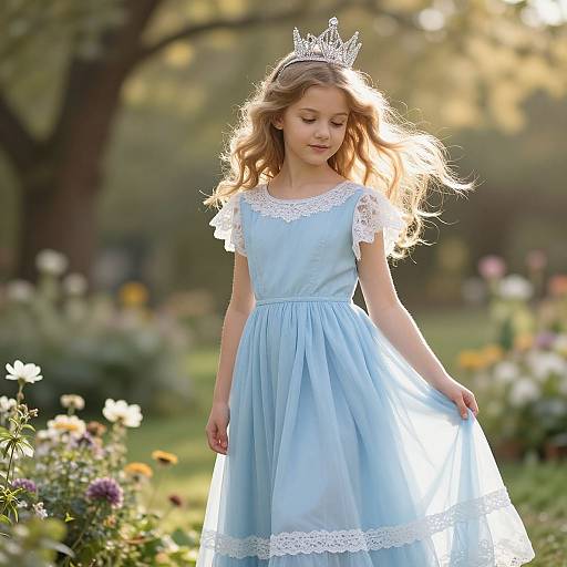 Graceful Blonde Girl in Sunlit Garden