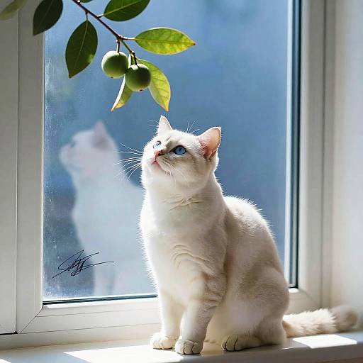 White Cat on Blue Windowsill