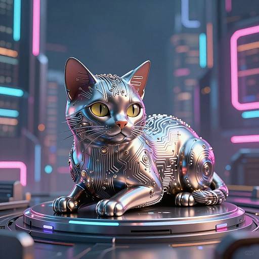 Futuristic Metallic Sphere Cat