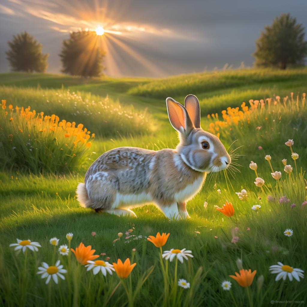 Serene Rabbit in Blooming Meadow