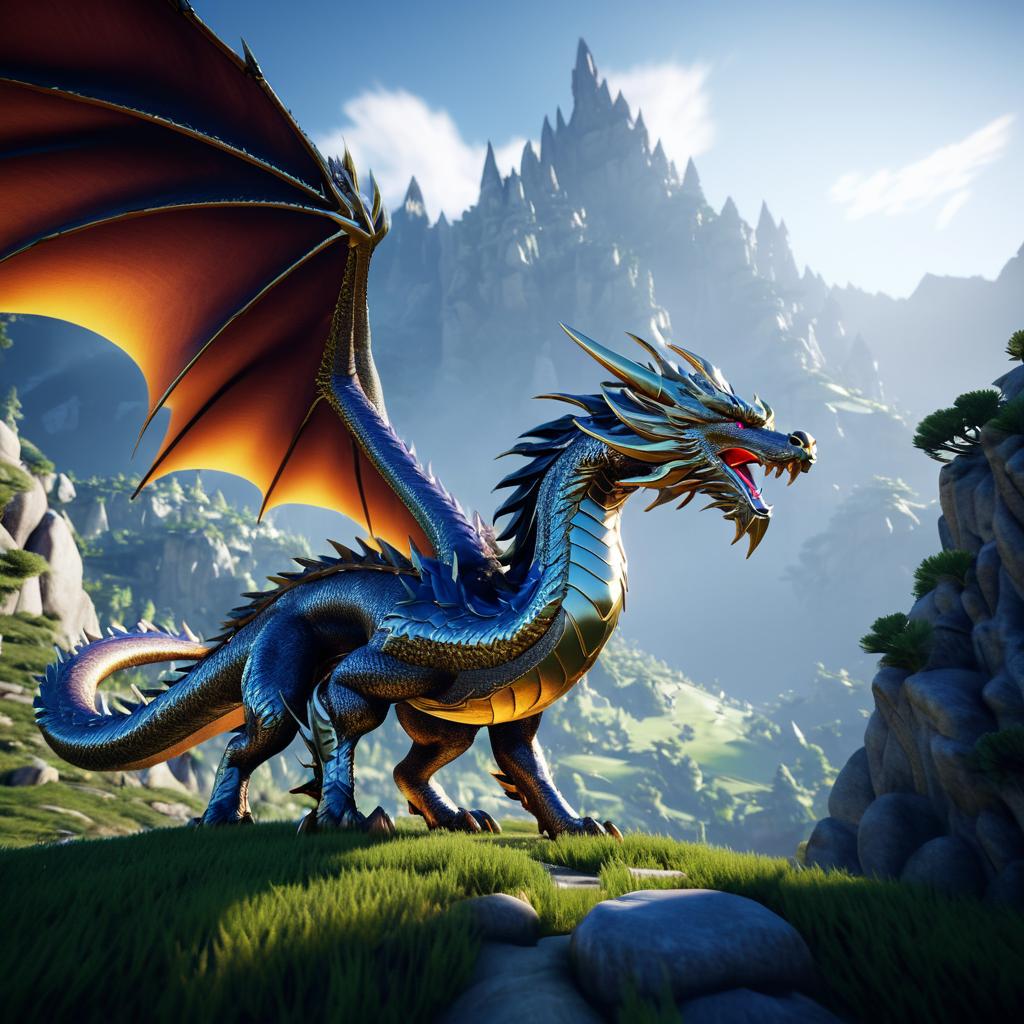 Majestic Dragon Soaring Over Mountains