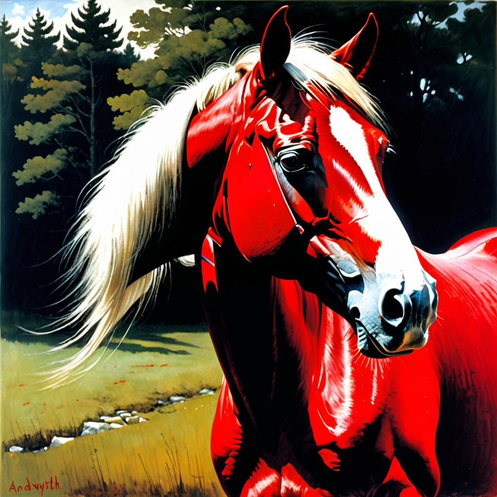 Realistic Crimson Horse Portrait Inspired by Wyeth