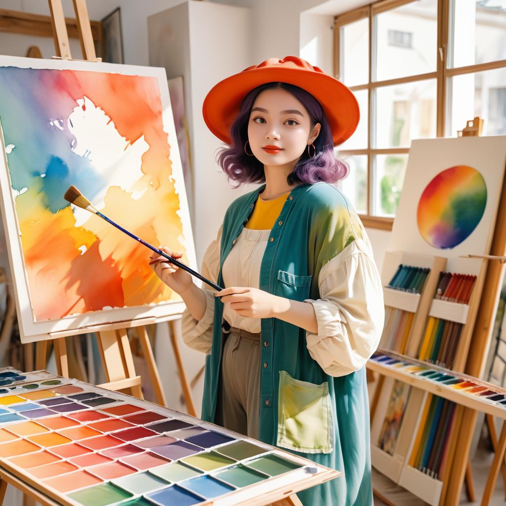 Expressive Painter in Vibrant Art Studio