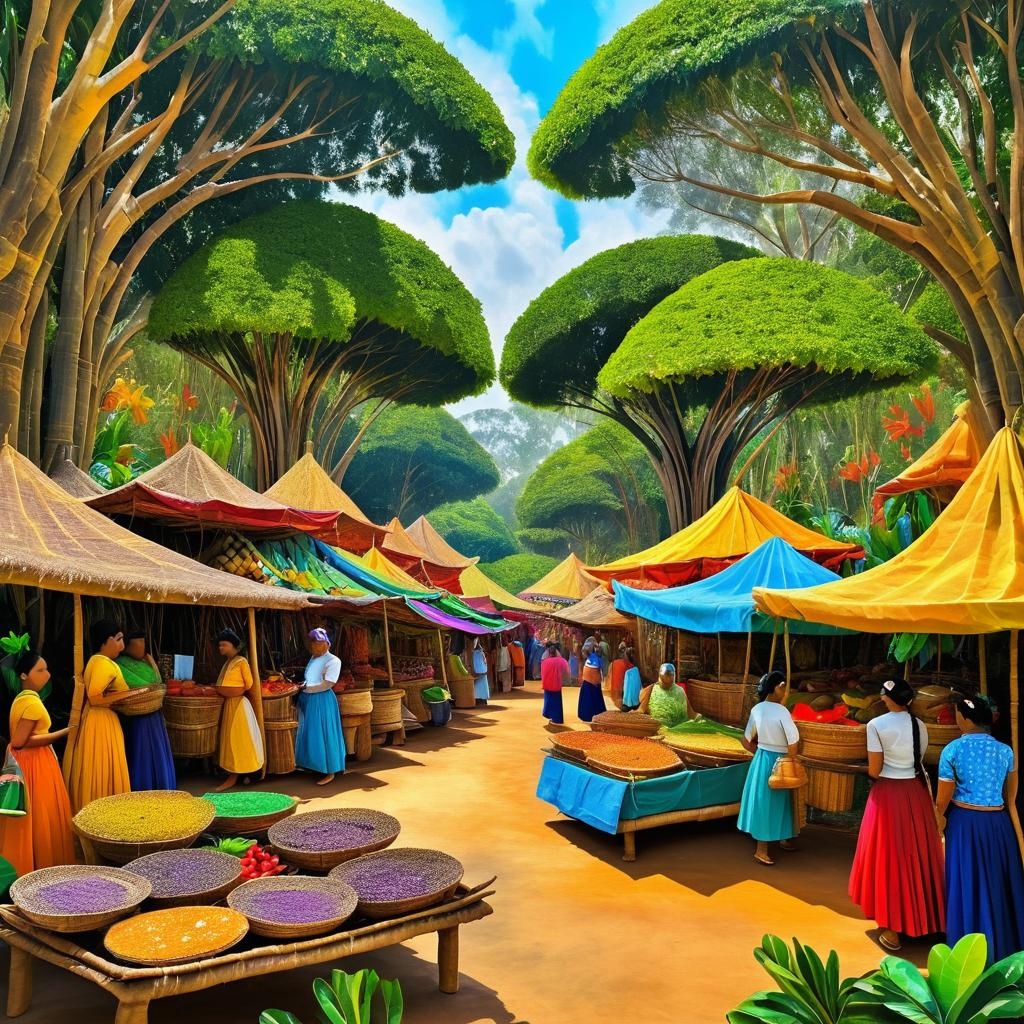 Vibrant Market Scene in Kahlo Style