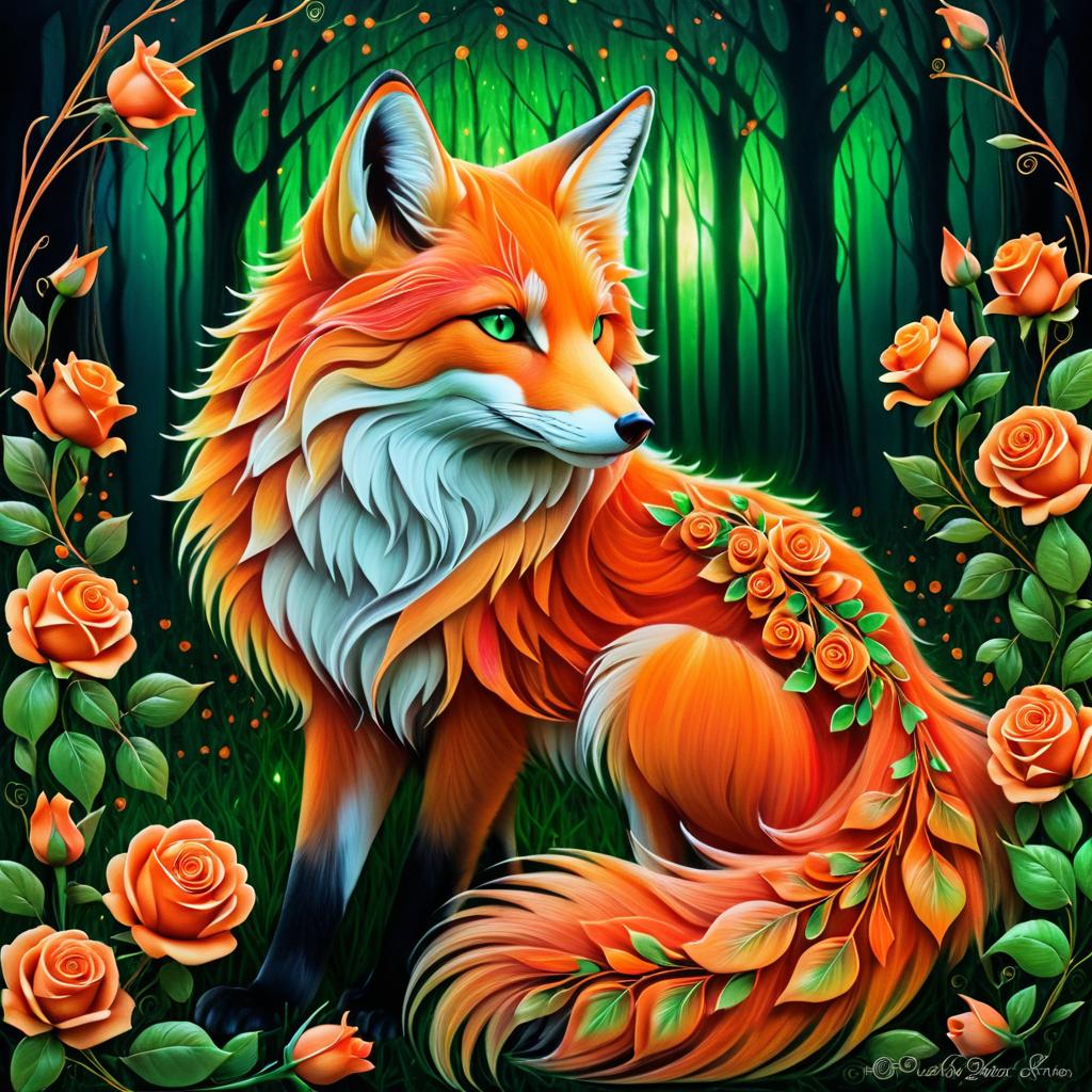 Surreal Fox Amidst Enchanted Roses