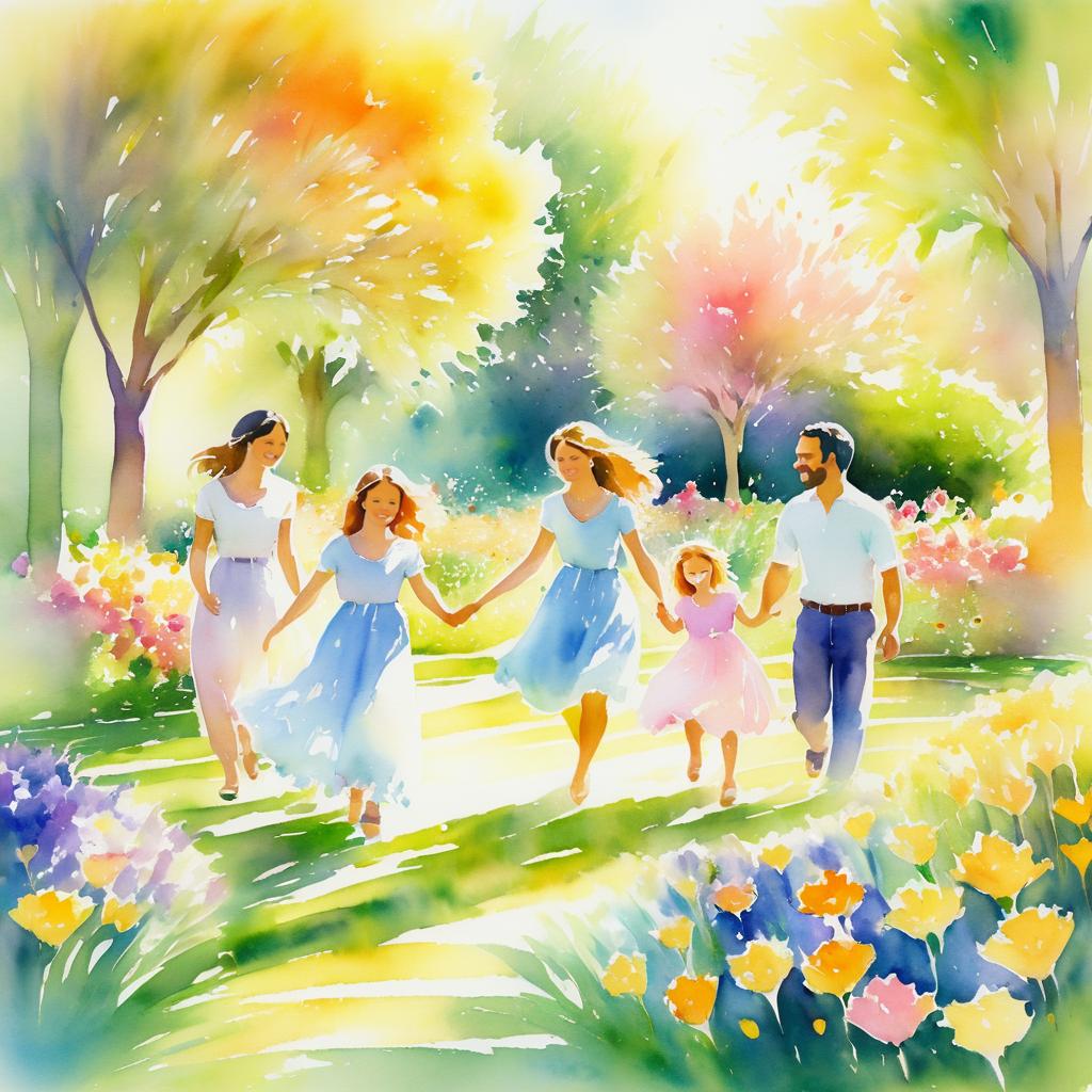 Joyful Family Gathering in Blooming Garden