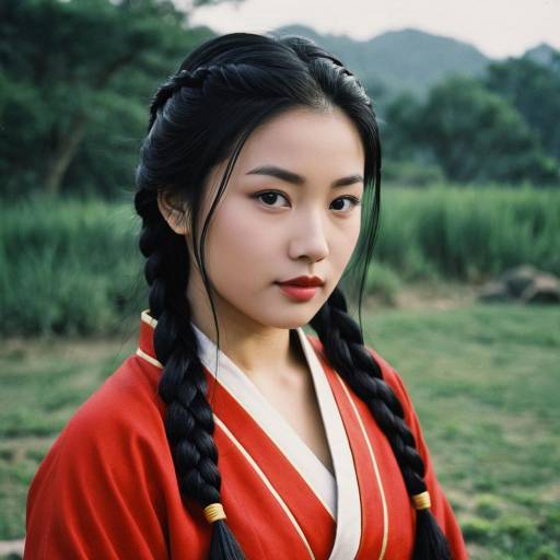 Young Woman in Traditional Mulan Attire with Braided Hair
